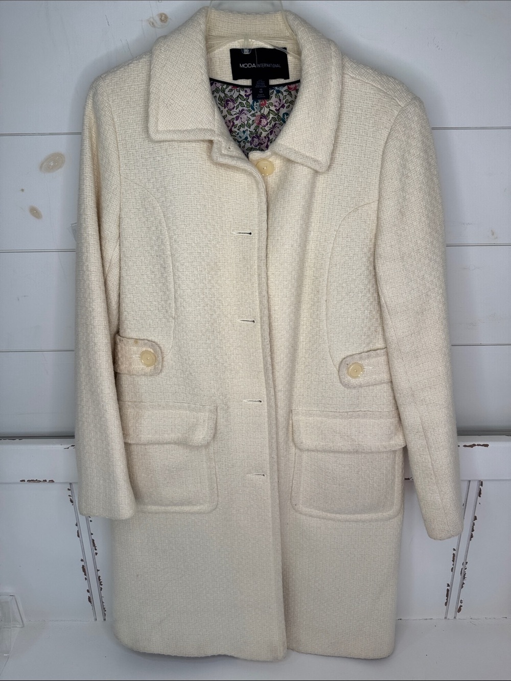 Moda International Cream Wool-Blend Pea Coat
